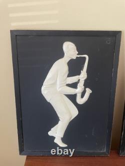 MCM Jazz Art African American Black & White Molded Pictures Mid Century Decor