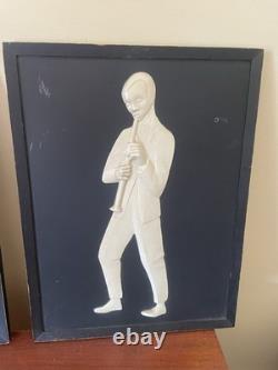 MCM Jazz Art African American Black & White Molded Pictures Mid Century Decor