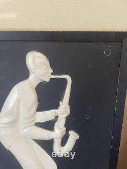 MCM Jazz Art African American Black & White Molded Pictures Mid Century Decor