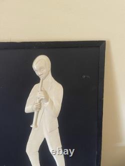 MCM Jazz Art African American Black & White Molded Pictures Mid Century Decor