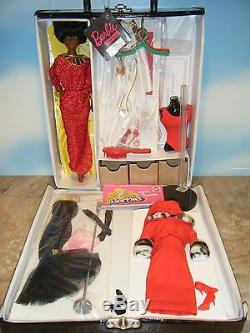 MY FAVORITE BLACK BARBIE, 5 REPRO FASHIONS, DOLL CASE withDRAWERS & ACCESSORIES