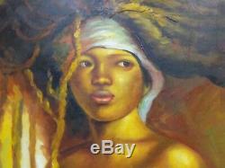 M. HAROLD Topless Black African American Woman Art Dreadlocks Canvas Painting