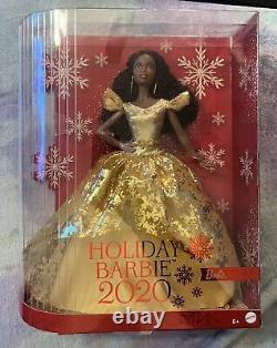 Mattel Holiday Barbie Doll (African American, Gold Dress, Black Curly Hair)