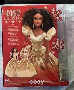 Mattel Holiday Barbie Doll (African American, Gold Dress, Black Curly Hair)