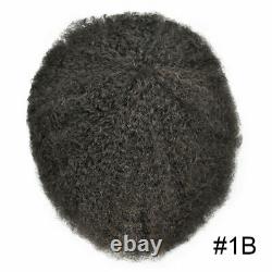 Mens Toupee Afro Curly Full Poly African American Black Real Human Hair Wig PU