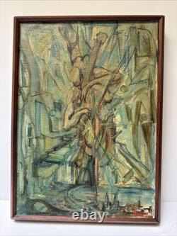 Mid Century Cubist Painting Musician Milt Simon African American Black Artist