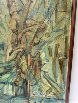 Mid Century Cubist Painting Musician Milt Simon African American Black Artist