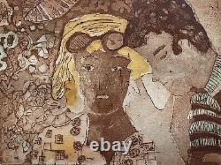 Mid Century Modern Maryellen Schafer Intaglio Print African American Black Girl