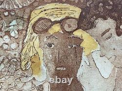 Mid Century Modern Maryellen Schafer Intaglio Print African American Black Girl