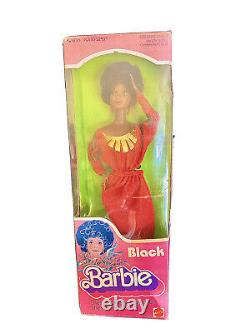 NRFB VINTAGE 1979 FIRST Black Barbie Doll Disco Afro Red Dress Mattel 1293