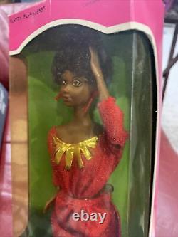 NRFB VINTAGE 1979 FIRST Black Barbie Doll Disco Afro Red Dress Mattel 1293