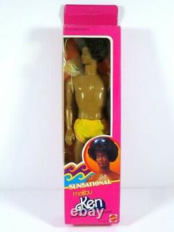 Nib Barbie Doll 1981 Sunsational Malibu Ken Black Aa 3849