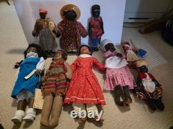 Nine Vintage Black African American Dolls
