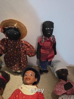 Nine Vintage Black African American Dolls