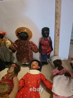 Nine Vintage Black African American Dolls