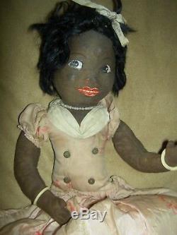 Norah Wellings, Art Deco era BLACK Boudoir bed doll, night-dress/pajama case