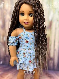 OOAK Custom American Girl Doll Sahara Brown Hair, Blue Eyes