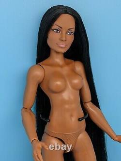 OOAK Custom Reroot Long Black hair Uhura AA Barbie Doll Muscular Body Unique