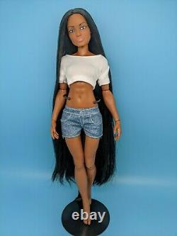 OOAK Custom Reroot Long Black hair Uhura AA Barbie Doll Muscular Body Unique