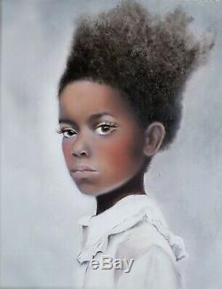 Oil Painting of Beautiful African American Girl portrait figurative original art