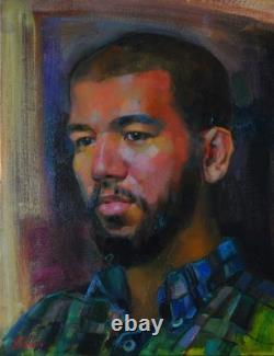 Oil Portrait Signed African- American Black Man Beard Contemporary Realism