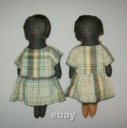 Old Antique Vtg Ca 1920s Pair of Girl Cloth Rag Dolls Probably Twins Very Nice