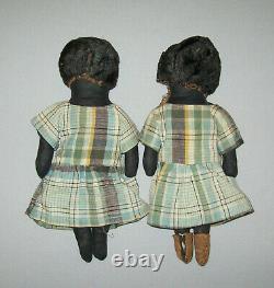 Old Antique Vtg Ca 1920s Pair of Girl Cloth Rag Dolls Probably Twins Very Nice