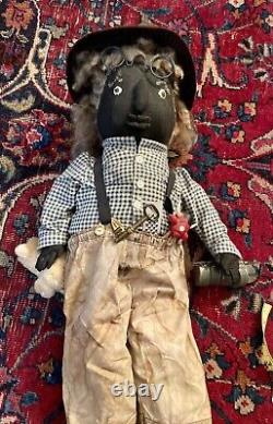 Old / Vintage African American Black Americana Grandpa Farmer Folk Art Rag Doll