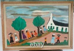 Original 1958 Clementine Hunter Oil painting Going to the Plantation Church