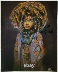 Original African American Painting Oil Pastel Unframed Signed Black Art