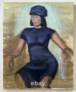 Original Oil On Canvas Painting Stylish African American Black Woman Rare Beauty