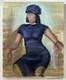 Original Oil On Canvas Painting Stylish African American Black Woman Rare Beauty