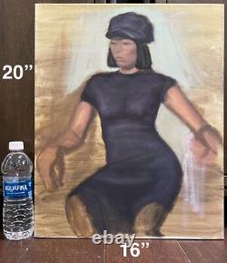 Original Oil On Canvas Painting Stylish African American Black Woman Rare Beauty