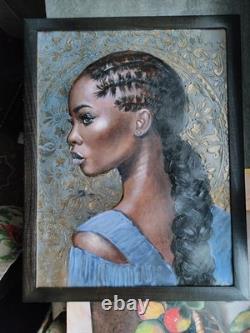 Original Oil Painting African American Black Woman Portrait Braids Art 13x17