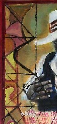 Original Oil Painting African American Man Black Folk Art Unframed Signed