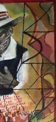 Original Oil Painting African American Man Black Folk Art Unframed Signed