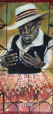 Original Oil Painting African American Man Black Folk Art Unframed Signed