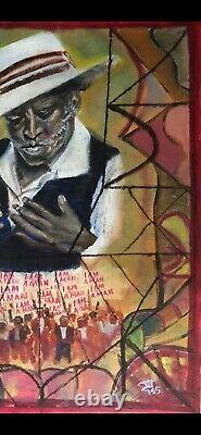 Original Oil Painting African American Man Black Folk Art Unframed Signed