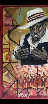 Original Oil Painting African American Man Black Folk Art Unframed Signed