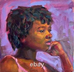 Original Oil Portrait Young African American Black Woman Signed Impressionism
