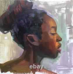 Original Oil Portrait Young African American Black Woman Signed Impressionism