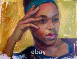 Original Oil Portrait Young African American Black Woman Signed Impressionism