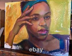Original Oil Portrait Young African American Black Woman Signed Impressionism
