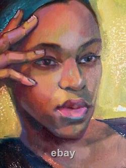 Original Oil Portrait Young African American Black Woman Signed Impressionism