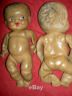 PAIR AMOSANDRA black rubber'Amos & Andy' baby dolls Sun Rubber (for parts TLC)