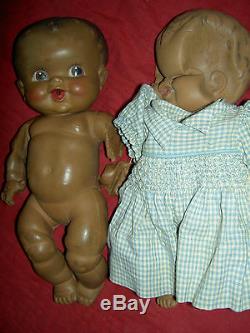 PAIR AMOSANDRA black rubber'Amos & Andy' baby dolls Sun Rubber (for parts TLC)