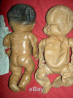 PAIR AMOSANDRA black rubber'Amos & Andy' baby dolls Sun Rubber (for parts TLC)