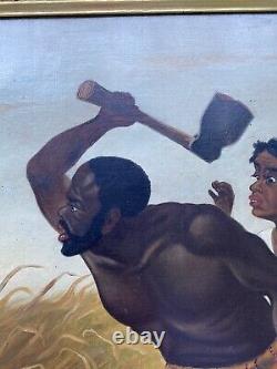 Painted In 1880 African American Black Americana Cotton Picking Painting SIGNED