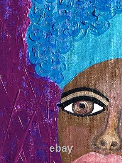 Painting Original Beautiful Black African American Woman Girl Headdress Turban