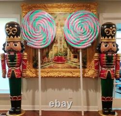 Pair Of Tall Christmas African American Black Nutcrackers w Huge Candy Lollipops